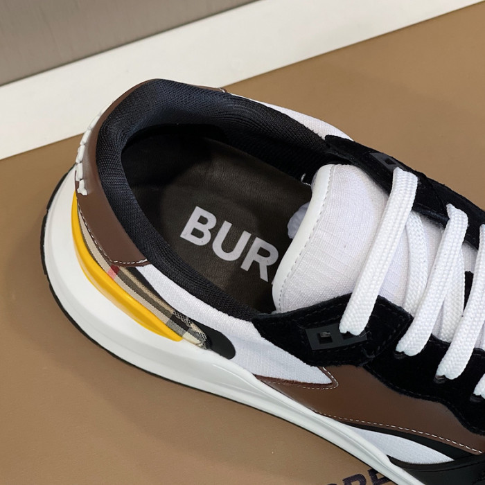 B**rry vintage check, leather and mesh sneakers