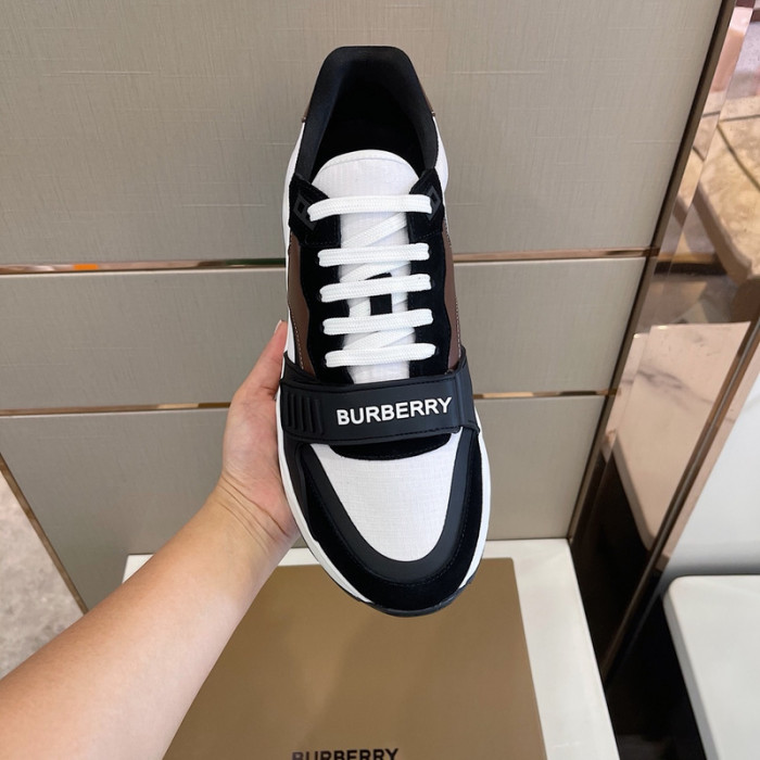 B**rry vintage check, leather and mesh sneakers